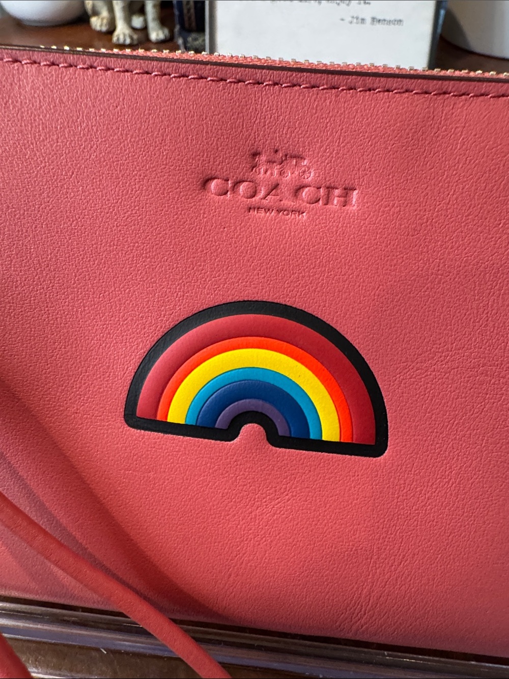 Coach Pink Leather Wristlet with Rainbow Patch - Picture 3 of 10